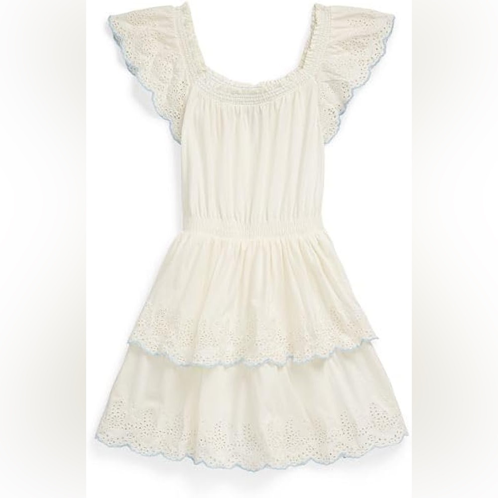 Polo Ralph Lauren NWT- Big Girls Eyelet Tiered Dress (L) White